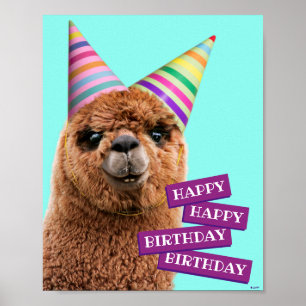 Alpaca Wearing Party Hats Poster