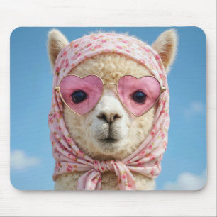 Alpaca Wearing Scarf and Sunglasses Mouse Mat