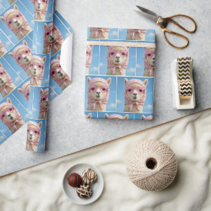 Alpaca Wearing Scarf and Sunglasses Wrapping Paper
