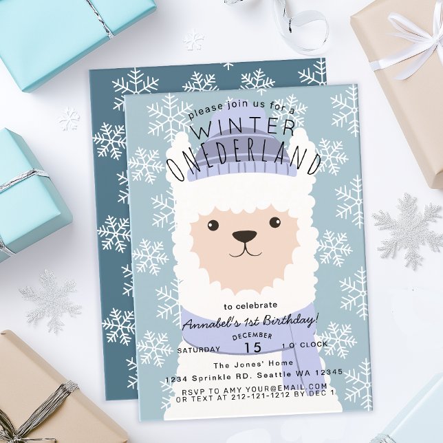Alpaca Winter Onederland Kids Birthday Invitation (Creator Uploaded)