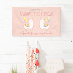 Alpaca with Balloon Pink Kids Birthday Welcome Banner