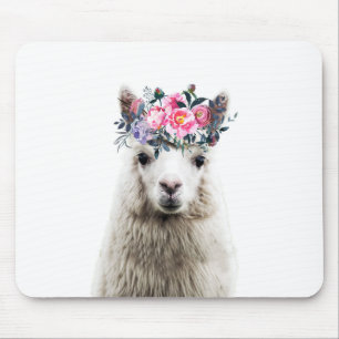Alpaca with Flowers Mouse Mat