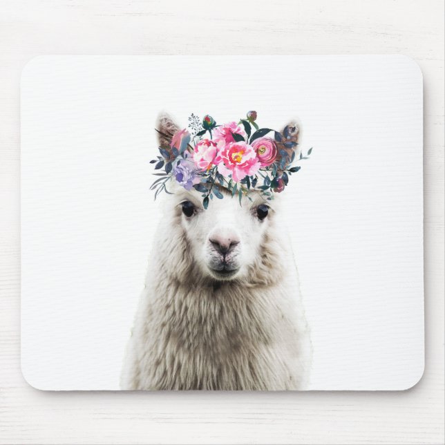 Alpaca with Flowers Mouse Mat (Front)
