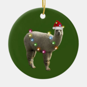 Alpaca With Hat Lights Christmas Ceramic Tree Decoration