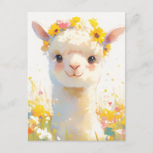 Alpaca with Yellow Floral Crown Meadow Postcard