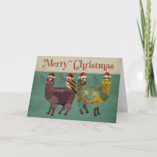 Alpacas & Owls Blue Christmas Card