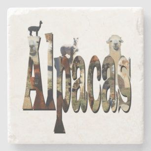 Alpacas With Alpaca Picture Logo, Stone Coaster