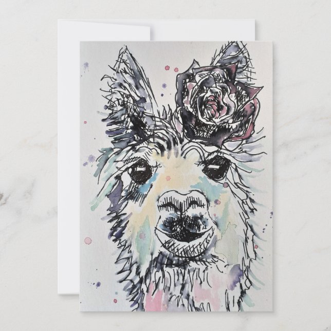 Alpacca Llama Art Watercolour Birthday Invitation (Front)