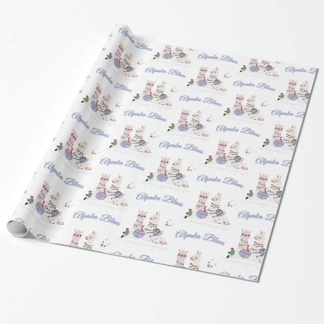 Alpaka Blues Wrapping Paper (Unrolled)