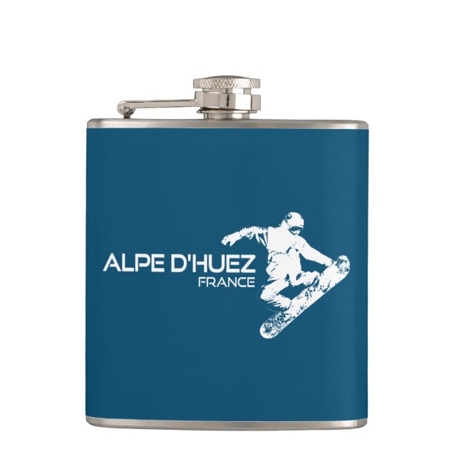 Alpe d’Huez France Snowboarder Hip Flask (Front)
