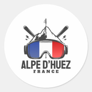 Alpe D'huez France Ski Resort Retro Skiing Classic Round Sticker