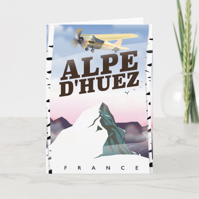 Alpe d'Huez, France ski travel poster Holiday Card (Front)