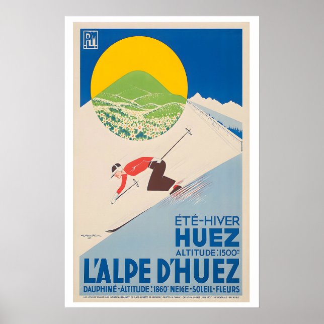 Alpe d'Huez France Vintage Ski Poster (Front)