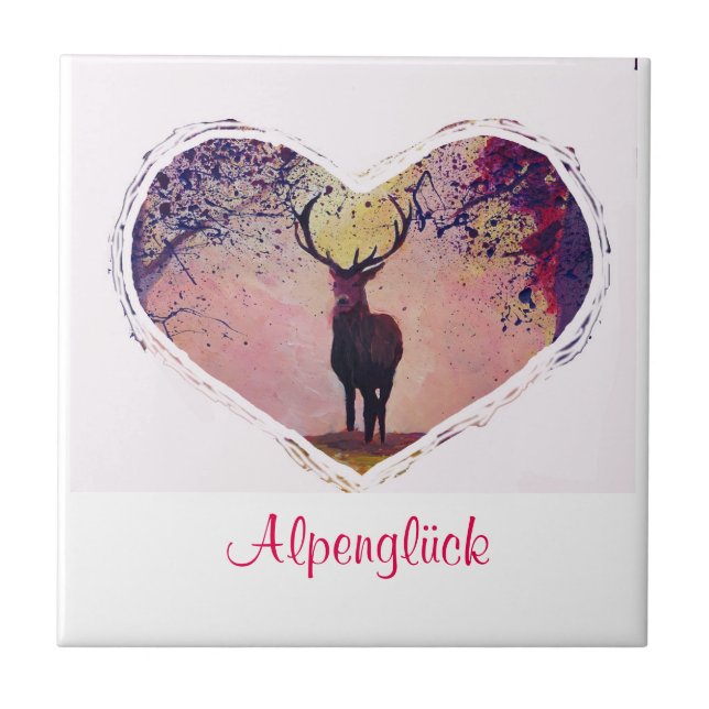 Alpenglück Hirsch Glasuntersetzer Tile (Front)