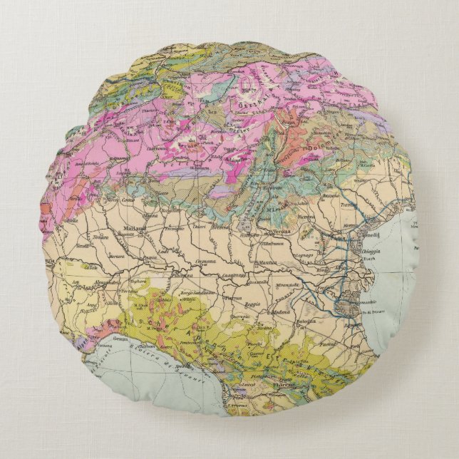 Alpenlander - Atlas Map of the Alps Round Cushion (Front)