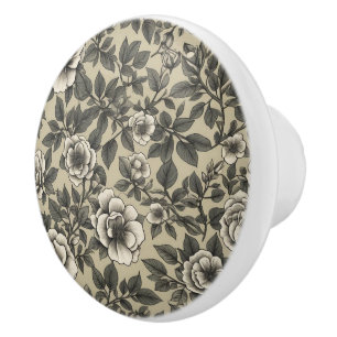 Alpenrose floral vintage pattern ceramic knob