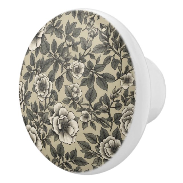 Alpenrose floral vintage pattern ceramic knob (Right)