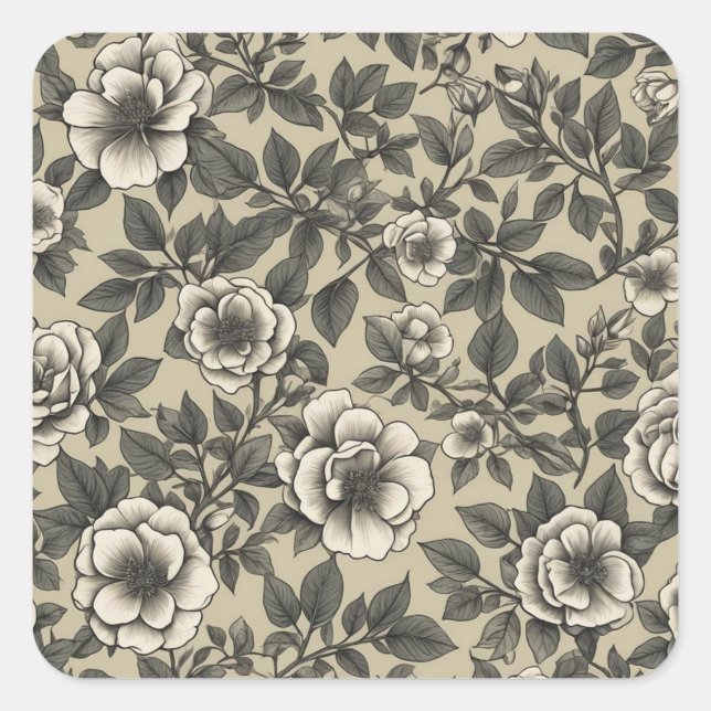 Alpenrose floral vintage pattern square sticker (Front)