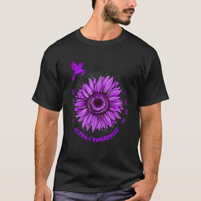Alpha 1 Awareness Ribbon Purple Sunflower Bird Hop T-Shirt (Front)