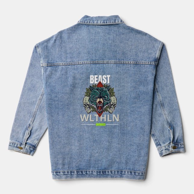 Alpha Beast _ Untamed Wolf Streetwear Fearless  Denim Jacket (Back)