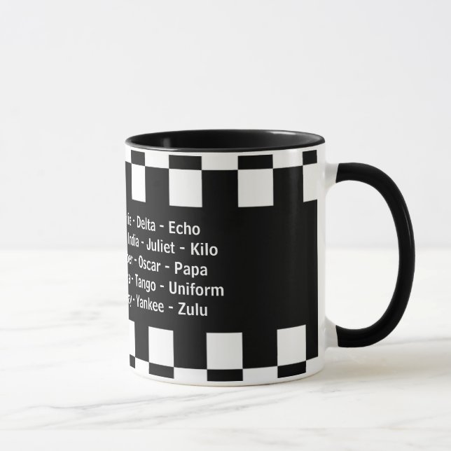 Alpha Bravo Charlie Echo Phonetic Alphabet Mug (Right)