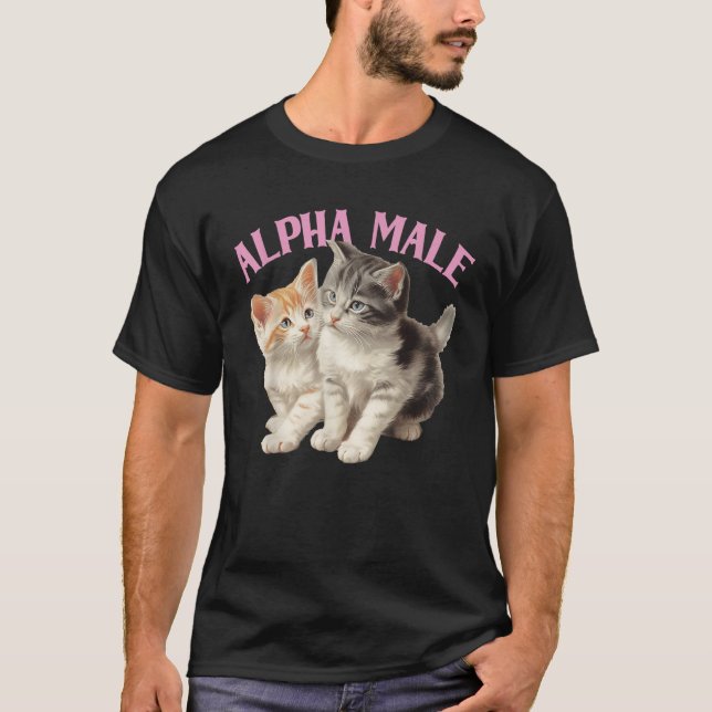 Alpha Cat Male Funny Kitten Ironic Weird Y2K Humou T-Shirt (Front)