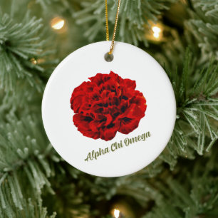 Alpha Chi Omega Greek Sorority Red Carnation Ceramic Tree Decoration