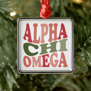 Alpha Chi Omega Groovy Retro Stacked Graphic Metal Tree Decoration