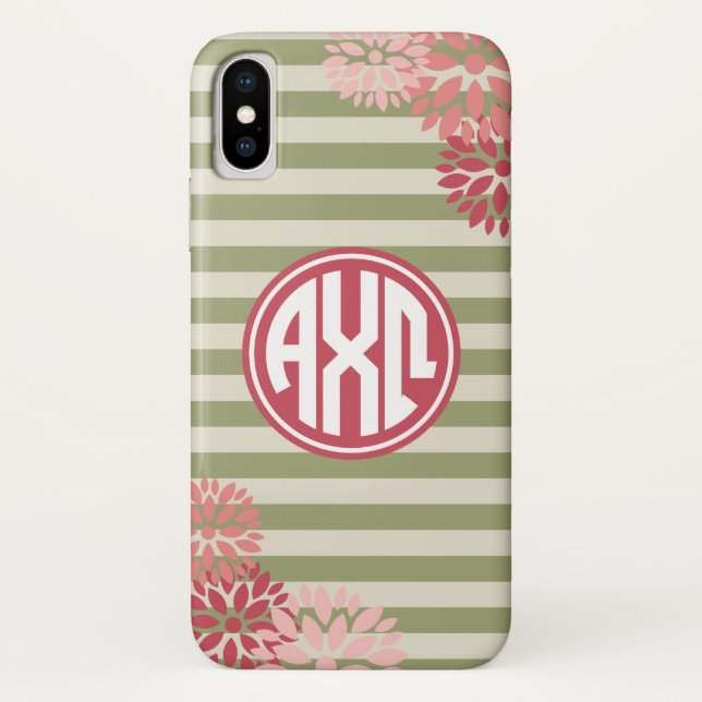 Alpha Chi Omega | Monogram Stripe Pattern Case-Mate iPhone Case (Back)