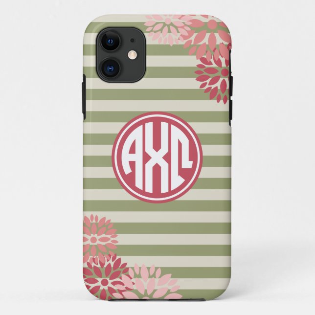 Alpha Chi Omega | Monogram Stripe Pattern Case-Mate iPhone Case (Back)