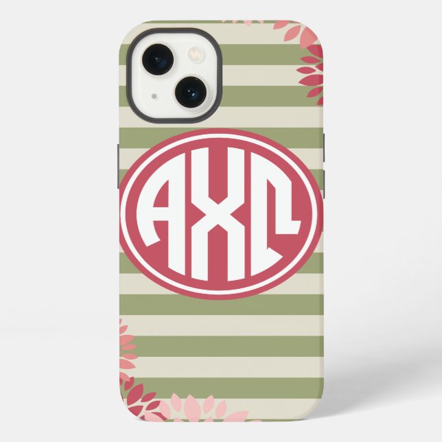 Alpha Chi Omega | Monogram Stripe Pattern iPhone Case (Back)