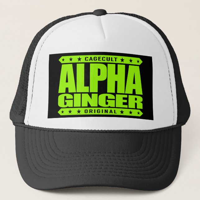 ALPHA GINGER - A Red-Haired Pale Warrior, Lime Trucker Hat (Front)