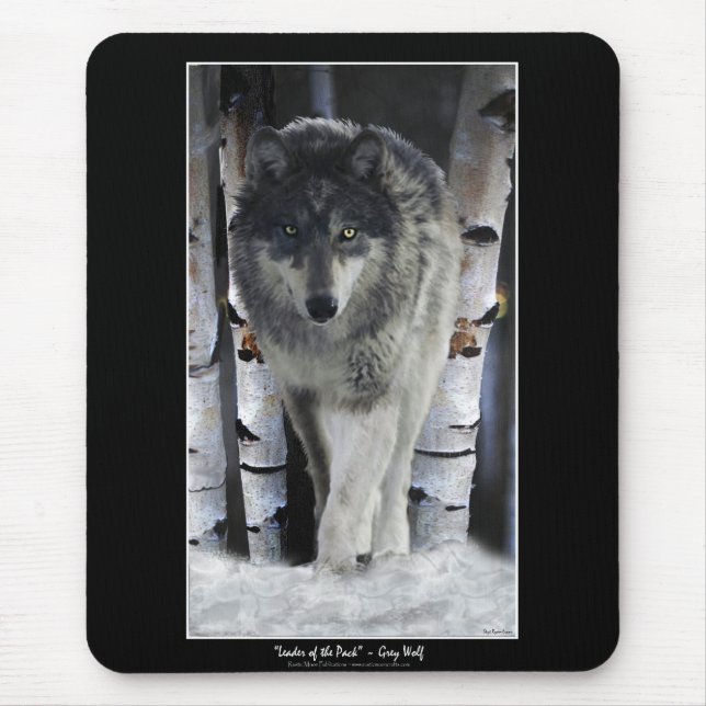 Alpha Grey Wolf & Winter Birch Trees Mouse Mat (Front)