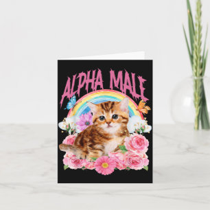 Alpha Male Funny Cat Kitten Rainbow Floral Card