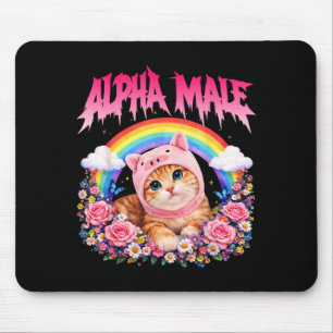 Alpha Male Funny Cat Kitten Rainbow Floral Mouse Mat
