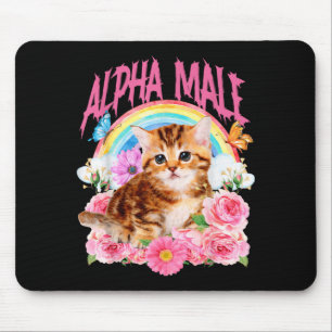 Alpha Male Funny Cat Kitten Rainbow Floral Mouse Mat