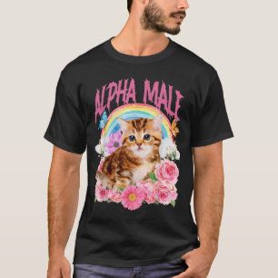 Alpha Male Funny Cat Kitten Rainbow Floral T-Shirt