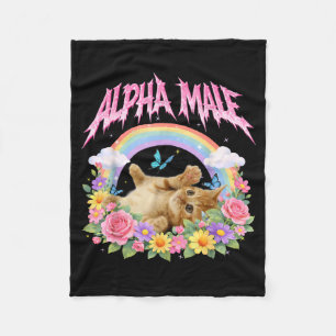 Alpha Male Funny Kitten Rainbow Floral Cat Meme Fleece Blanket
