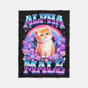 Alpha Male Funny Kitten Rainbow Floral Fleece Blanket