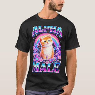 Alpha Male Funny Kitten Rainbow Floral T-Shirt