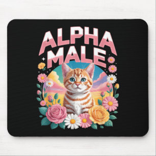 Alpha Male Funny Tabby Cat Flowers Rainbow Mouse Mat