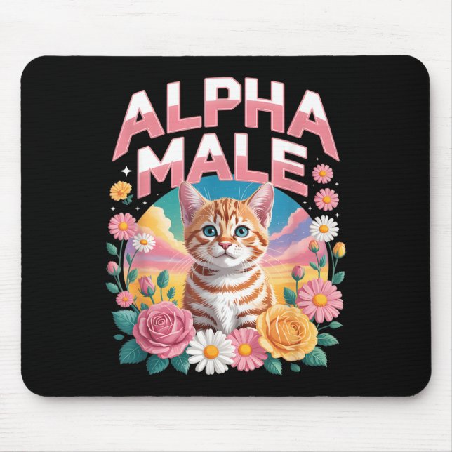 Alpha Male Funny Tabby Cat Flowers Rainbow Mouse Mat (Front)