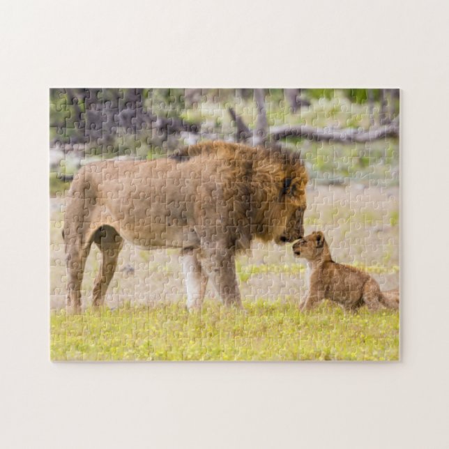 Alpha male lion inspects cub jigsaw puzzle (Horizontal)