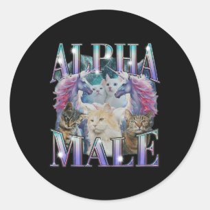 Alpha Male Unicorn Cat Ironic Vintage  Classic Round Sticker
