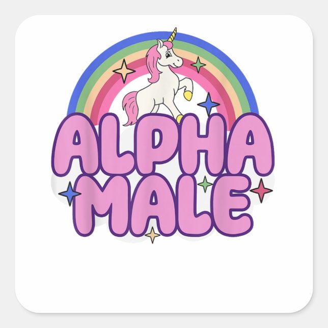Alpha Male Unicorn Funny Sarcastic Ironic Weird Y2 Square Sticker (Front)