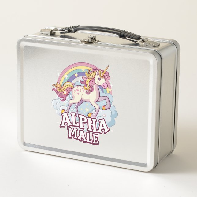 Alpha Male Unicorn Metal Lunch Box (Front)