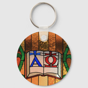 Alpha Omega Book Stained Glass Art Key Ring