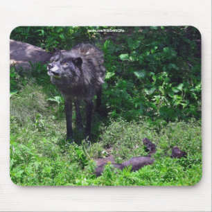 Alpha Timber Wolf & Grey Wolf Cub Wildlife Art Mouse Mat
