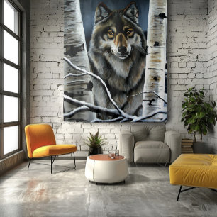 Alpha Timber Wolf Poplar Trees Tapestry