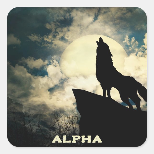 Alpha Wolf Howling AT The Full Moon  Square Sticker (Front)